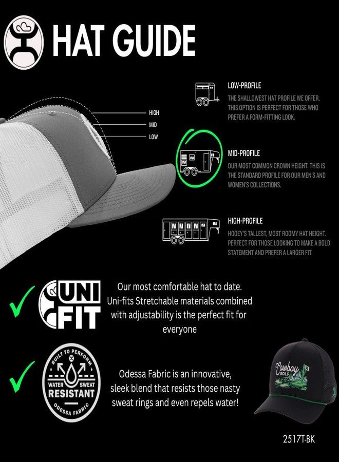 HOOEY Cowboy Golf Hills Hat - Adjustable Snapback Rope Cap, Performance Golf Hat with Embroidered Western Design (Black) - Image 5