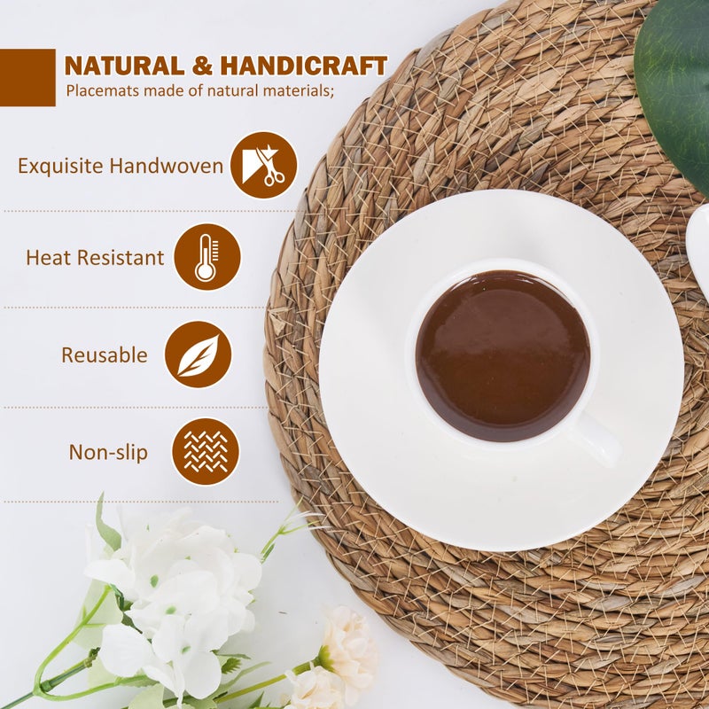 DD DEFINED DECO Defined Deco Woven Placemats Set of 10,12" Round Rattan Placemats,Natural Hand-Woven Water Hyacinth Placemats,Farmhouse Weave Place Mats,Rustic Braided Wicker Table Mats for Dining Table,Home,Wedding. - Image 3