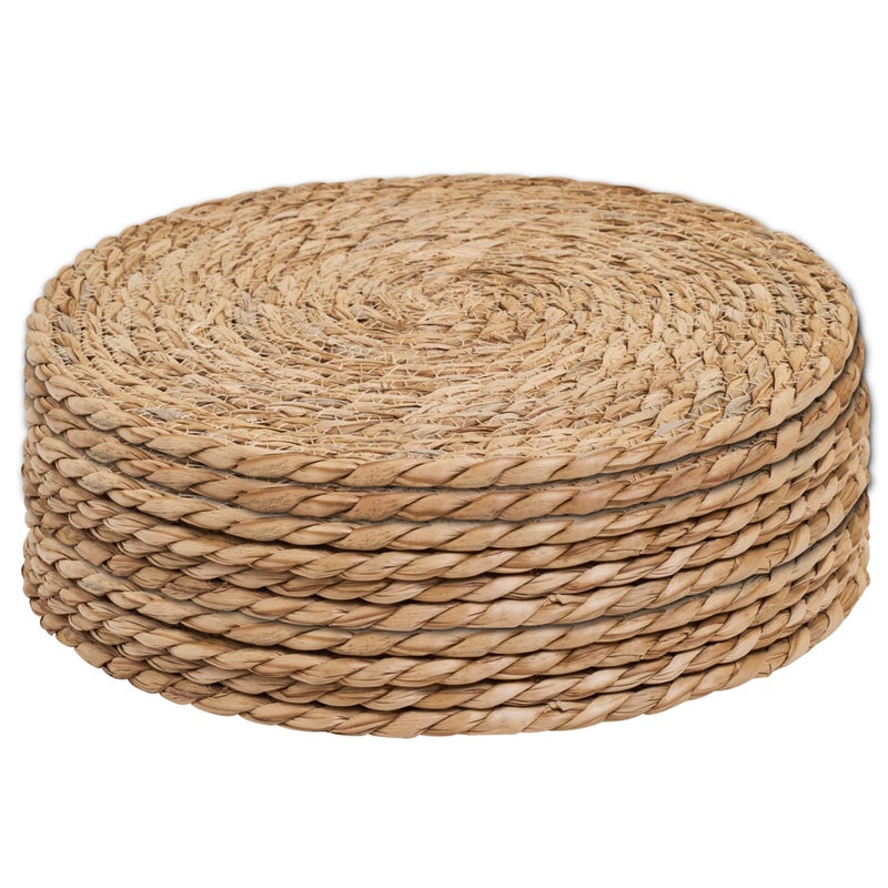 DD DEFINED DECO Defined Deco Woven Placemats Set of 10,12" Round Rattan Placemats,Natural Hand-Woven Water Hyacinth Placemats,Farmhouse Weave Place Mats,Rustic Braided Wicker Table Mats for Dining Table,Home,Wedding. - Image 1