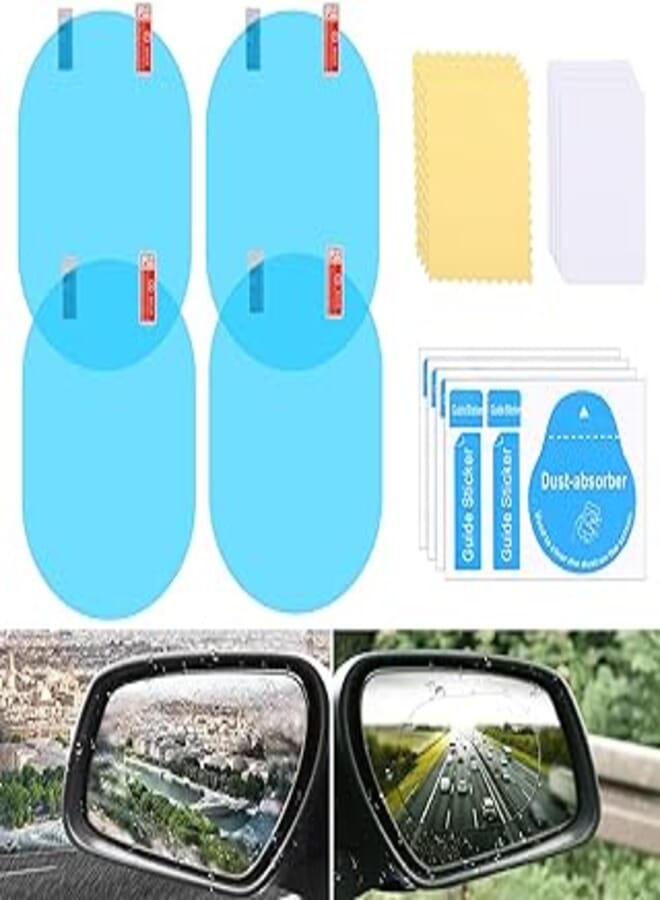 Zonon 4 Pieces Car Mirror Film Anti-Fog Car Rear View Mirror Film Rainproof Waterproof Car Rain Film Car Window Clear Sticker with Toolkit for Car Rear View Mirrors