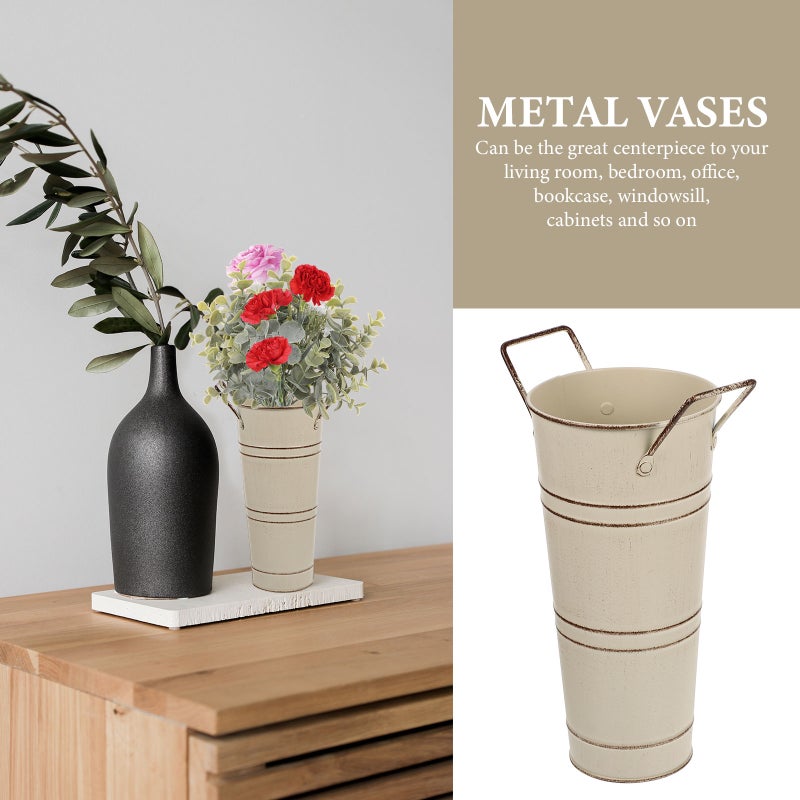 Retro Flowerpot Balcony Flower Bucket Vase Metal Round Bucket with Handle - Image 4