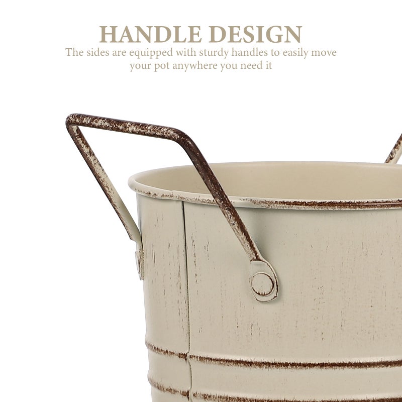 Retro Flowerpot Balcony Flower Bucket Vase Metal Round Bucket with Handle - Image 5