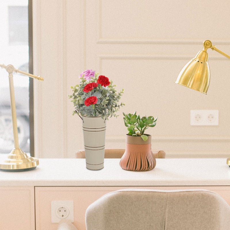 Retro Flowerpot Balcony Flower Bucket Vase Metal Round Bucket with Handle - Image 1