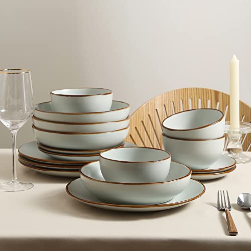 Stone Lain, Stoneware, Service for 4, Light Green, Plates and Bowls Sets, Dinnerware Set with 4 Dinner - & 4 Salad Plates, 4 Pasta - & 4 Round Bowls, Dishwasher & Microwave Safe, 16-Piece - Image 2