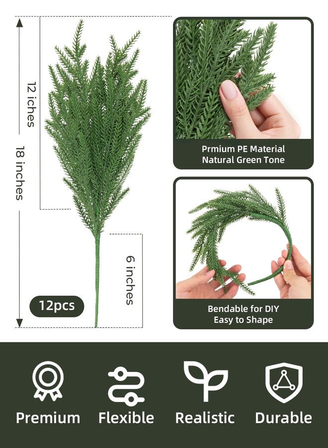 CLEANGOR 12Pcs 18'' Norfolk Pine Stems Realistic, Lifelike Christmas Greenery Pine Branches for DIY Wreaths, Vase Fillers, Indoor Outdoor Decor, Real Touch Christmas Decorations for Table, Mantle - Image 2