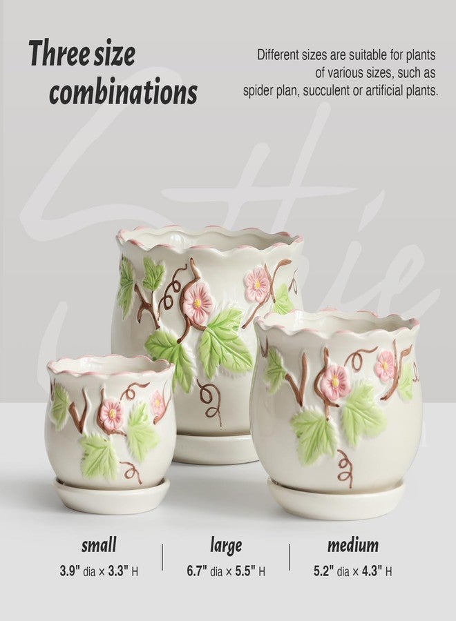 STHIE Ceramic Plant Pots with Drainage Holes and Saucers, Round Flower Pots for Indoor Plant, 3.9/5.2/6.7 Inches Small Flower Planters Set of 3 - Image 5