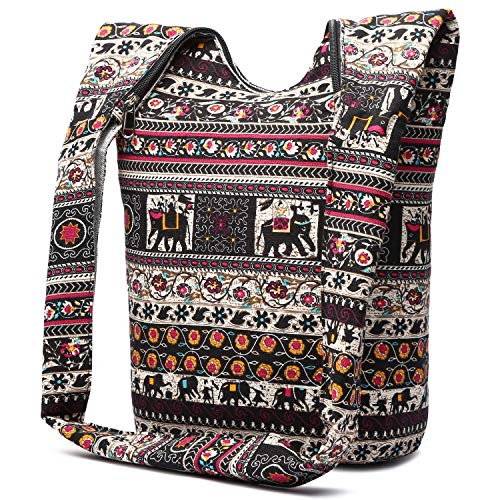 Coton Pose Women Shoulder Handbags Fashion canvas Hippie Crossbody Bags Bohemian Animal Prints Hobo Bags (Brown elephant) - Image 2