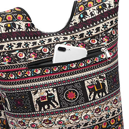 Coton Pose Women Shoulder Handbags Fashion canvas Hippie Crossbody Bags Bohemian Animal Prints Hobo Bags (Brown elephant) - Image 5
