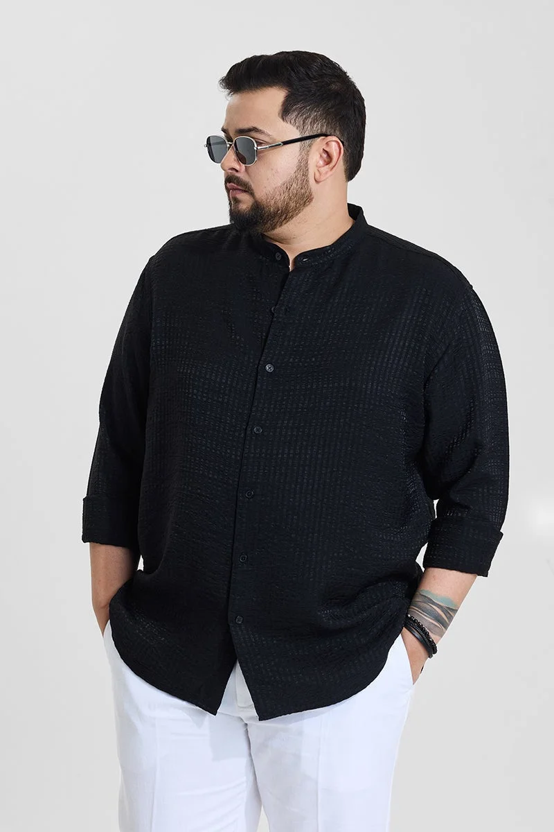 SNITCH Black Textured Regular Fit Plus Size Shirt