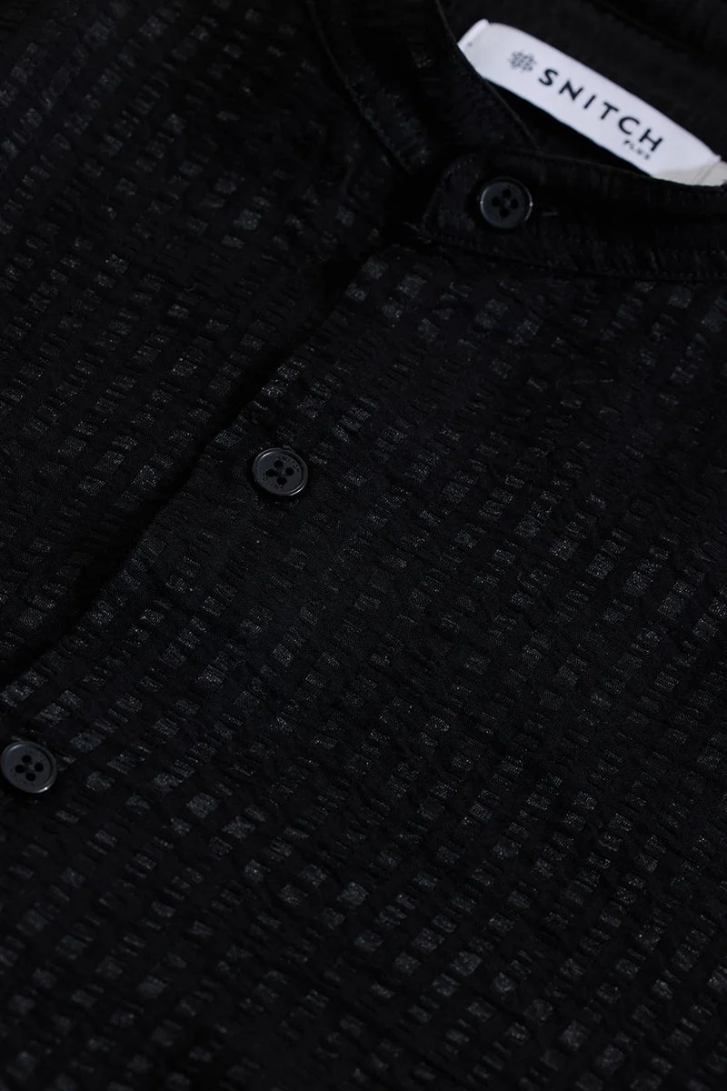 SNITCH Black Textured Regular Fit Plus Size Shirt