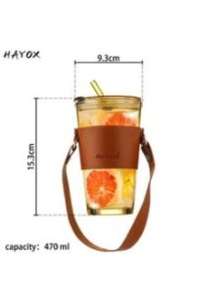 Gorgous Heat Resistant Glass Mug With Leather Lid for Tea Water Coffee Milk Beverage Leak Proof Top Lid Straw 2Pcs Gold  - Image 2