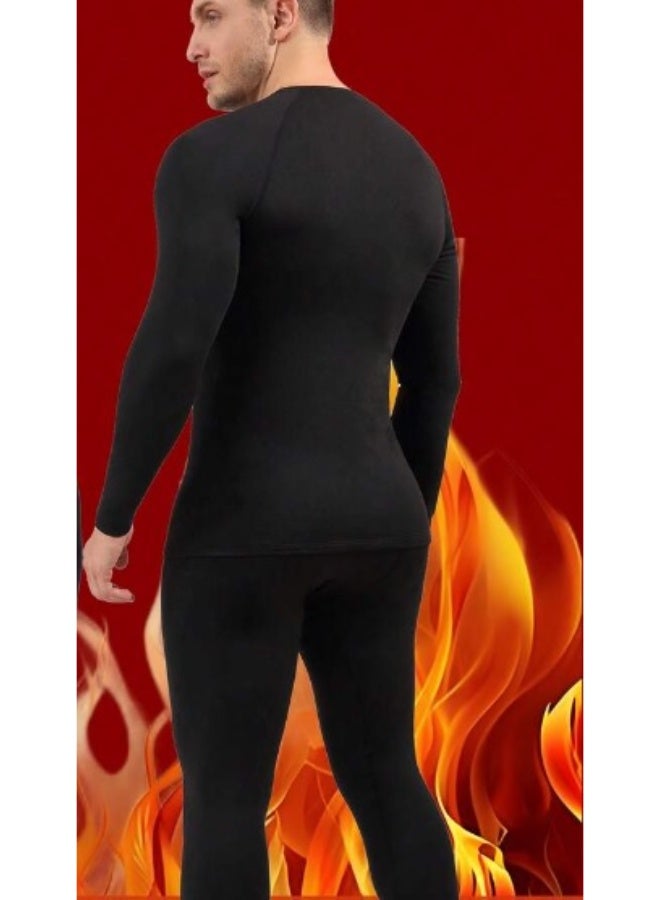 شي إن مجموعة ملابس داخلية حرارية للرجال، مبطنة بالصوف، طبقة أساسية دافئة من الأعلى والأسفل، قميص وسروال بأكمام طويلة ورقبة دائرية بلون سادة، مناسبة للارتداء في فصل الشتاء. - Image 3