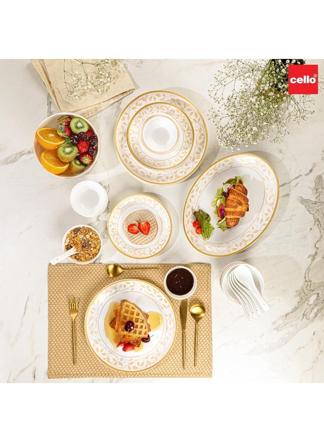 Cello Opalware Divine Series Royal Amber Dinner Set, 33Pcs | Opal Glass Dinner Set for 6 | Crockery Set for Festive Occasions, Parties | White Plate and Bowl Set - Image 3