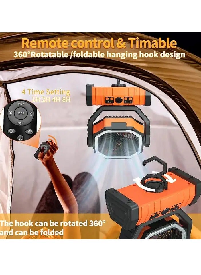 AROAQ مروحة تخييم مع فانوس LED، مروحة متذبذبة تعمل بالبطارية قابلة لإعادة الشحن مع جهاز تحكم عن بعد وخطاف، مروحة خيمة محمولة ومتينة مع مؤقت للتخييم في الهواء الطلق والنزهات، (أخضر) - Image 5