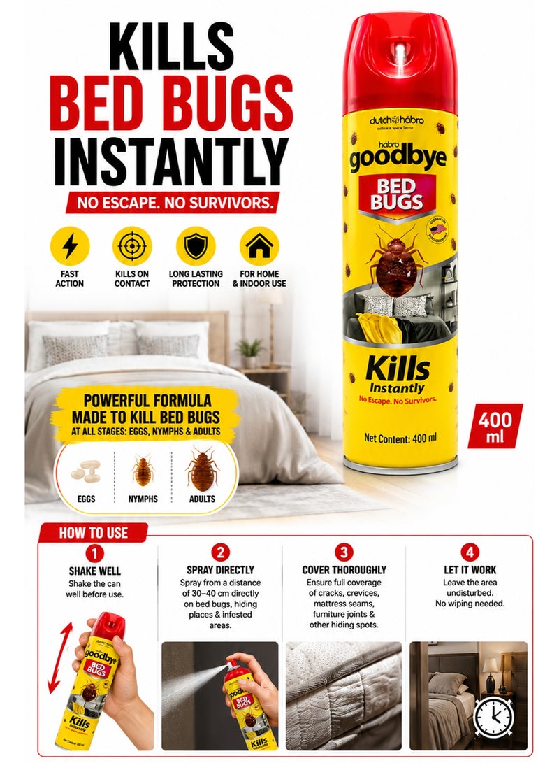 Bed Bug Killer Spray 400ml – Instant Bed Bugs & Eggs Control Aerosol Spray for Mattress Sofa Carpet Furniture Bedroom and Home Pest Protection - Image 3