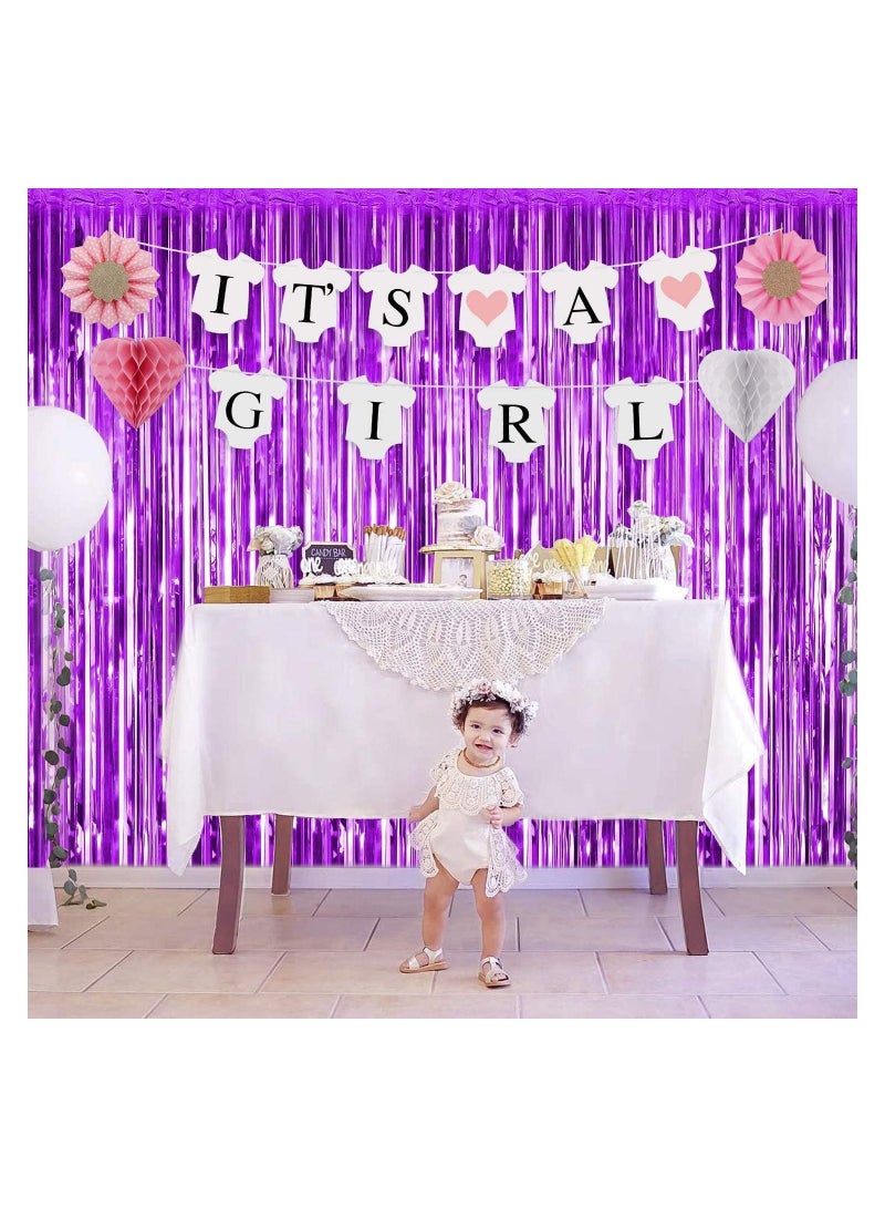 JOLLITY LLC Foil Fringe Curtain Multicolor Tinsel Metallic Party Photo Backdrop for Birthday Wedding Engagement Graduation Bridal Shower (2 Pack, 3.28 x 6.56 ft) (Purple) - Image 2