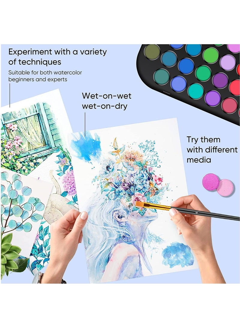 مارك طقم ألوان مائية، 48 لونًا غير سامة وقابلة للغسل | لوحة ألوان مائية مع فرشاة رسم للفنانين، الأطفال والكبار | مستلزمات الفنون والحرف اليدوية - Image 4