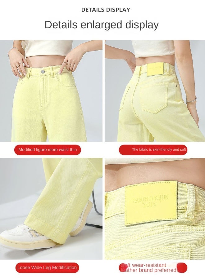 هابي بناطيل الجينز النسائية عالية الخصر واسعة الأرجل، صيفية رقيقة، طراز جديد، مناسبة للجسم الكمثري، فضفاضة، مظهر نحيف، بناطيل مستقيمة بطول الأرض - Image 2