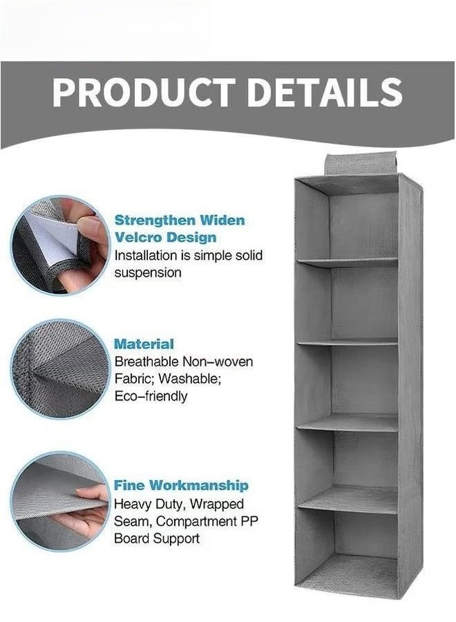 EETU 5-Shelf Hanging Closet Organizer,Hanging Shelves For With 2 Removable Drawers,Hanging Shelf Organizer Bedroom Or Garment Rack - Image 3