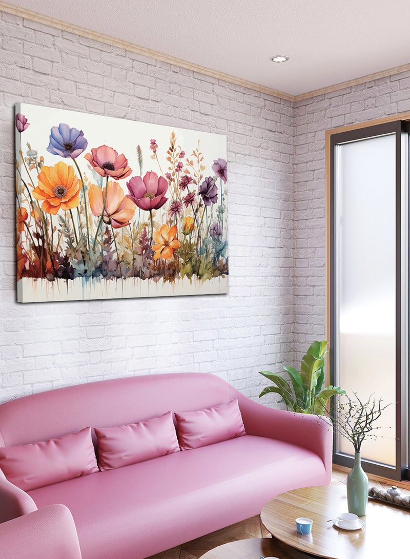 لوحة كانفاس على إطار خشبي بتصميم زهور ملونة - Image 1