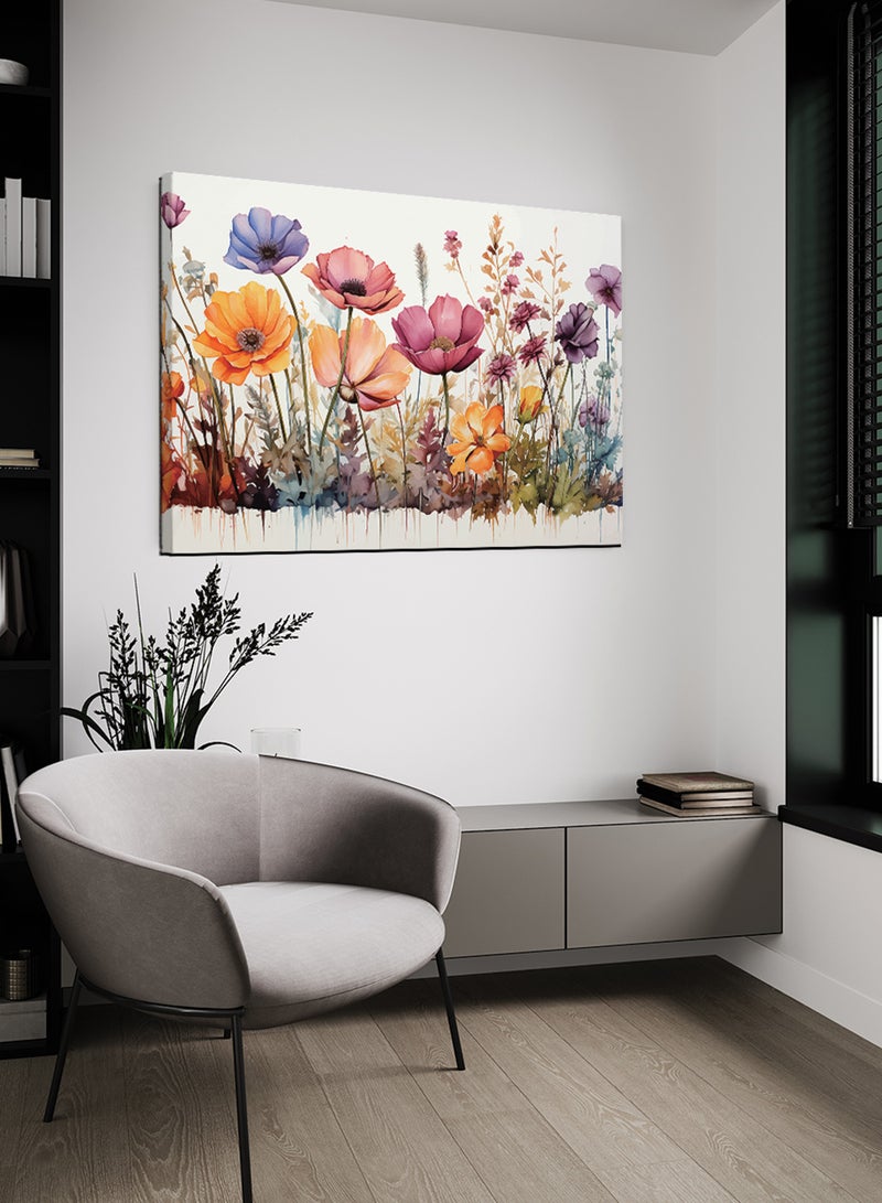 لوحة كانفاس على إطار خشبي بتصميم زهور ملونة - Image 2