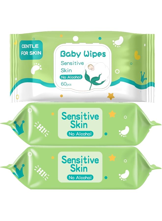 ECVV 180 Count Gentle Baby Wipes Alcohol Free Hypoallergenic Dermatologist Tested Moisturizing & Refreshing Wet Wipes For Newborns & Toddlers (3 Packs Total) - Image 1