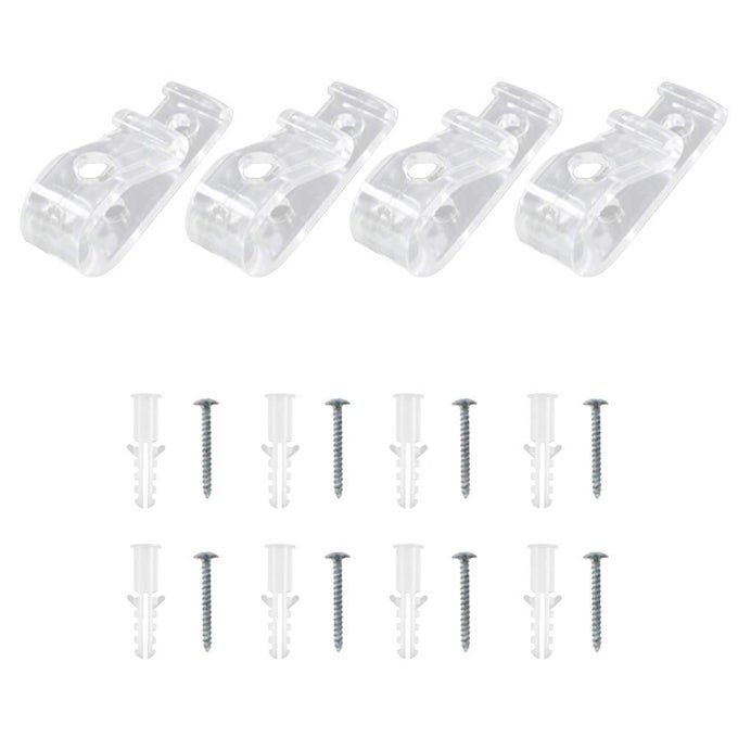4 SETS PLASTIC ROMAN ROLLER BLIND CHAIN CORD P CLIPS HOOKS CHILD SAFETY ROLLER BLIND CLIPS FOR VERTICAL ROMAN ROLLER BLINDS WITH 8 SCREWS AND 8 PLASTIC PILLARS CLEAR