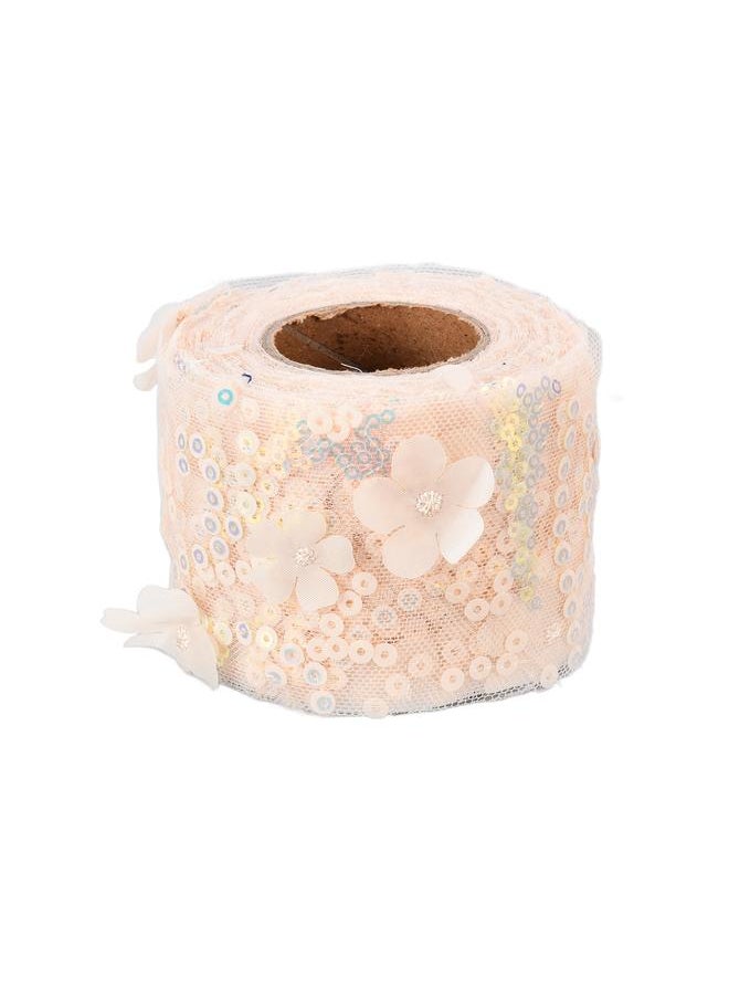 Thoraya Tulle Roll 10 Yards Embroidered Sequins Flowers Mesh Ribbon Decorative Craft AccessoriesBeige  - Image 1