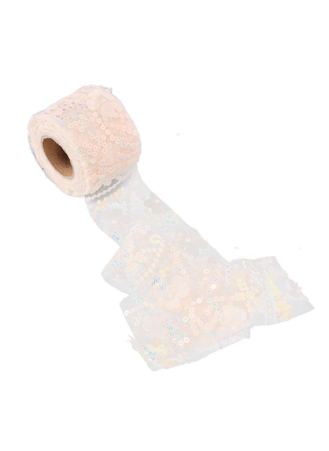 Thoraya Tulle Roll 10 Yards Embroidered Sequins Flowers Mesh Ribbon Decorative Craft AccessoriesBeige  - Image 4
