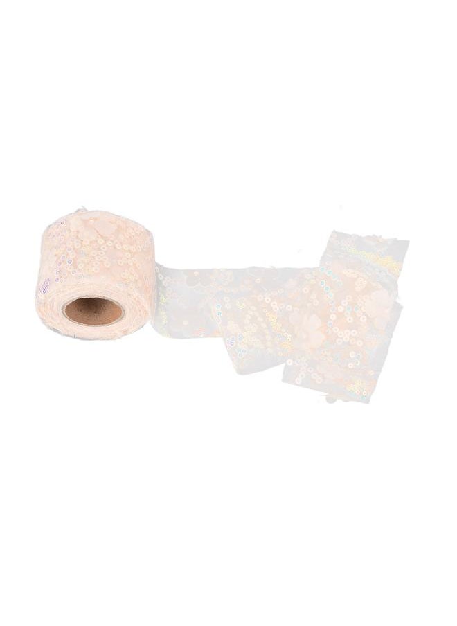 Thoraya Tulle Roll 10 Yards Embroidered Sequins Flowers Mesh Ribbon Decorative Craft AccessoriesBeige  - Image 3