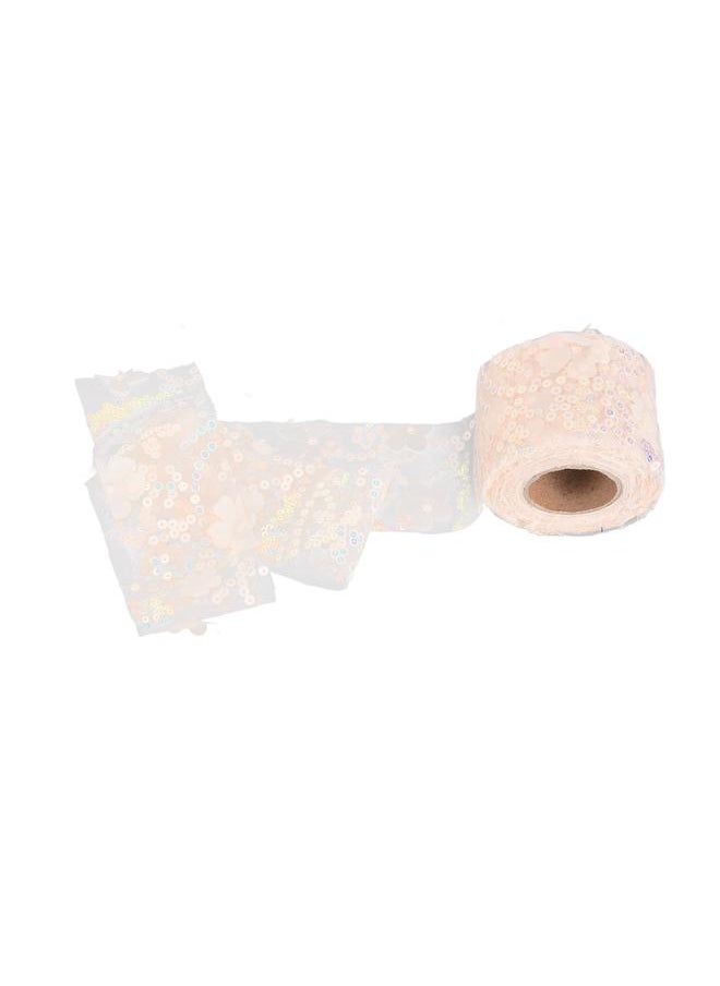 Thoraya Tulle Roll 10 Yards Embroidered Sequins Flowers Mesh Ribbon Decorative Craft AccessoriesBeige  - Image 2
