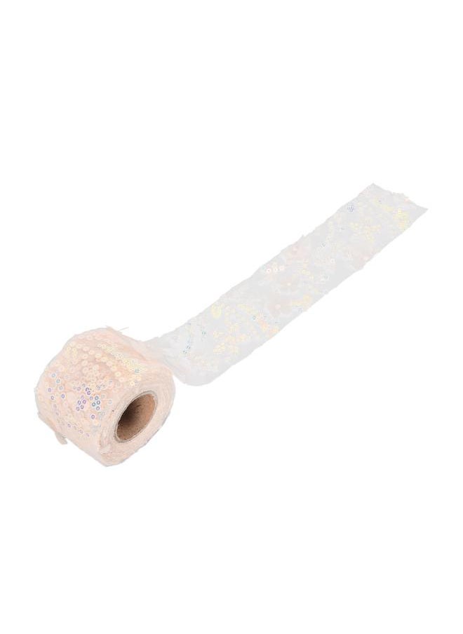 Thoraya Tulle Roll 10 Yards Embroidered Sequins Flowers Mesh Ribbon Decorative Craft AccessoriesBeige  - Image 5