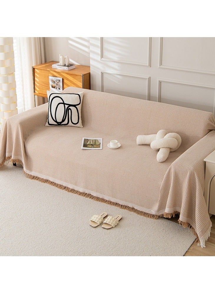 180x230cm Multi-purpose Sofa Cover Elegant Non-Slip Reversible Sofa Slipcovers Decorative Blanket for Sofa Nordic Style Sofa Cover with Decorative Fringes Scratch-Resistant Throws Chenille Throws for Sofas Large Four Seasons Sofa Throws High Density Sofa Cover Sofa Protector (Brown)