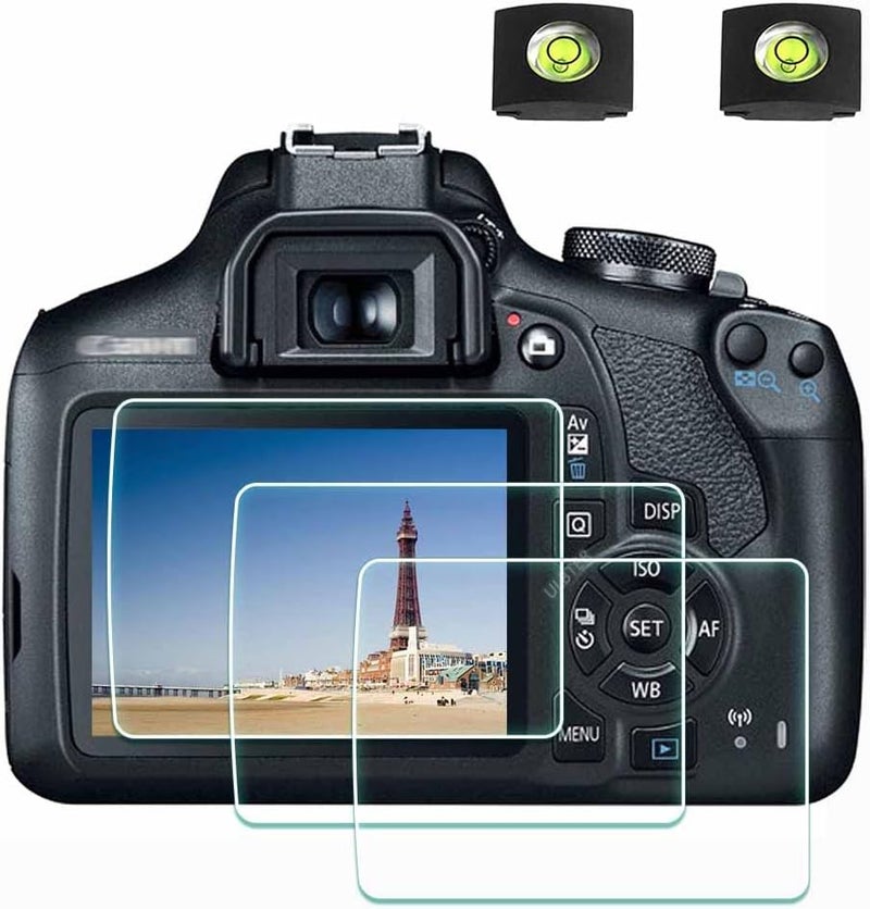 ULBTER حماية شاشة لكاميرا كانون EOS Rebel T7 T6 T5 2000D وغطاء حذاء ساخن، [2+3 عبوة] زجاج مقسى بسمك 0.3 مم وصلابة 9H مضاد للخدش ومضاد لبصمات الأصابع ومضاد للفقاعات - Image 1