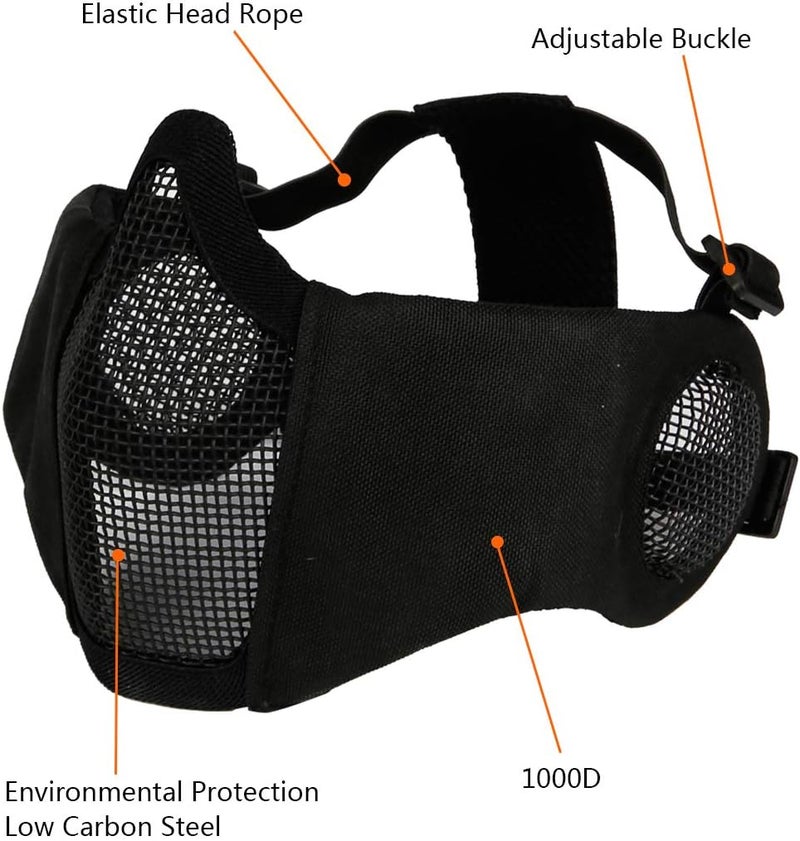 Aoutacc Foldable Airsoft Mesh Mask, Nylon Military Tactical Half Face Mesh Masks with Ear Cover Protection Adjustable CS Protective Lower Guardfor Mask CS Hunting Paintball Shooting - Image 2