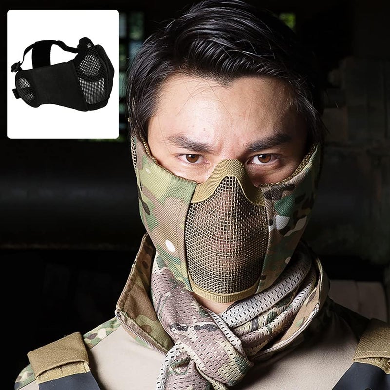 Aoutacc Foldable Airsoft Mesh Mask, Nylon Military Tactical Half Face Mesh Masks with Ear Cover Protection Adjustable CS Protective Lower Guardfor Mask CS Hunting Paintball Shooting - Image 5