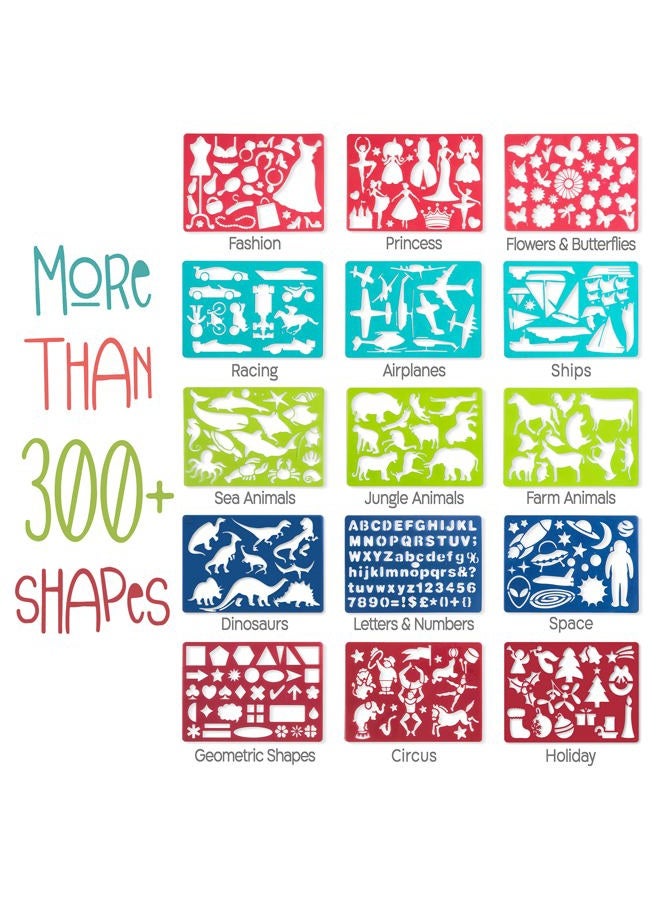 Kipipol Drawing Stencils Kit for Kids Ages 4 and Up- Arts and Crafts for Girls and Boys - 63-Piece Kids Coloring Art Set- 15 Stencils, 260+ Designs and Scratch Art- Educational Toy, Creativity Gift - Image 5