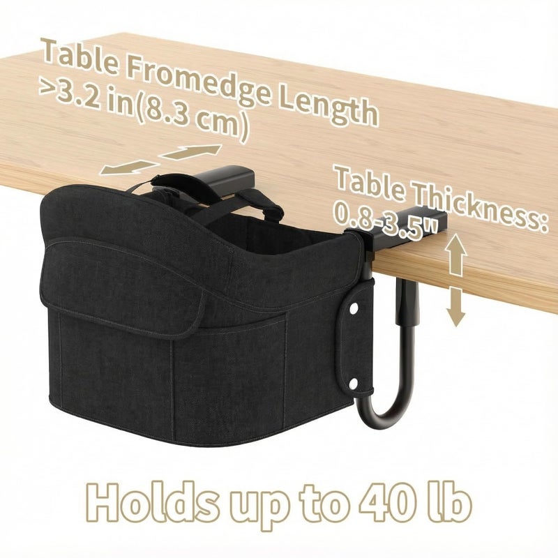 Gryvoth Portable Hook On High Chair for Babies & Toddlers from 6-36 Months,Clip On Baby Seat for Table,Fits Tables 0.8" to 3.5" Thick,Easy Clean Feeding Chair with Carry Bag for Travel,Black - Image 3