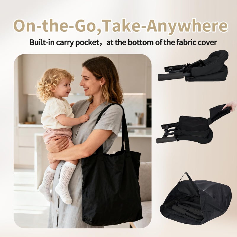 Gryvoth Portable Hook On High Chair for Babies & Toddlers from 6-36 Months,Clip On Baby Seat for Table,Fits Tables 0.8" to 3.5" Thick,Easy Clean Feeding Chair with Carry Bag for Travel,Black - Image 5