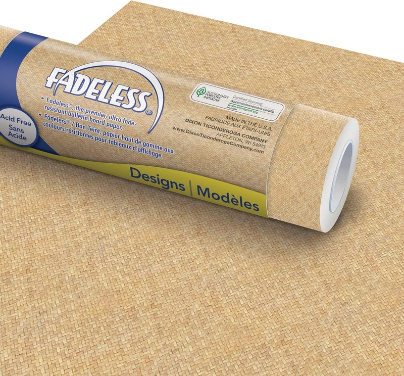 Fadeless Bulletin Board Paper, Fade-Resistant Paper for Classroom Decor, 48” x 12’, Wicker, 1 Roll - Image 1