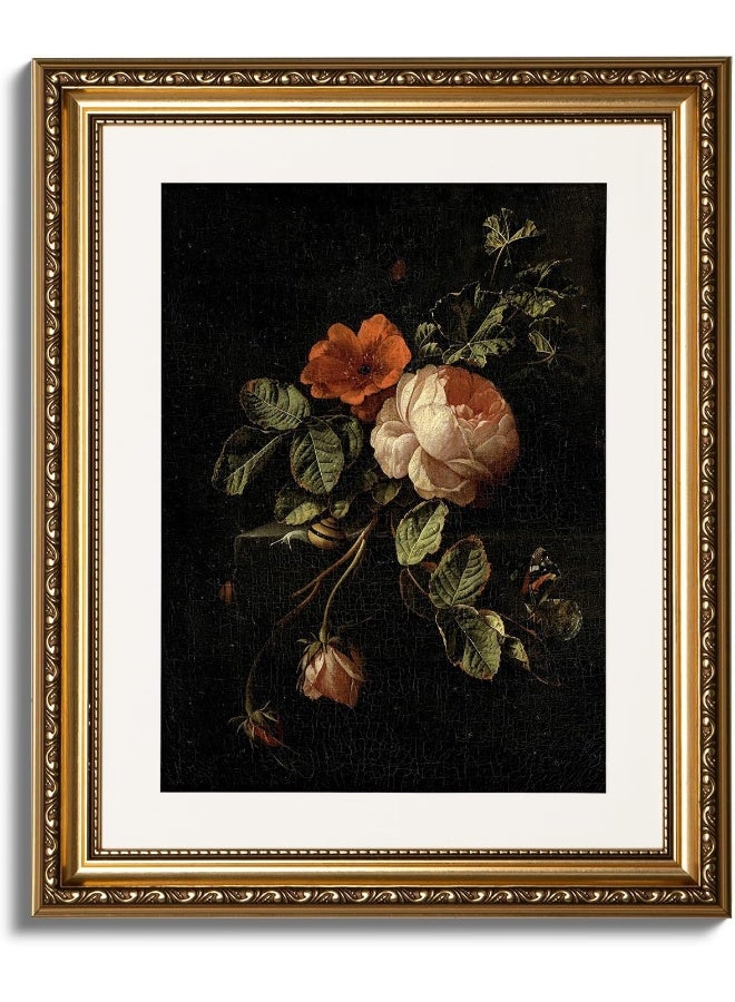 Home Trove Arpeotcy Vintage Gold Framed Wall Art, 13X16 Inch Floral Rose Retro Picture Paintings, Antique Canvas Artwork, Victorian Picture Photo Frame Wall Decor For Gallery Bathroom Bedroom  - Image 1