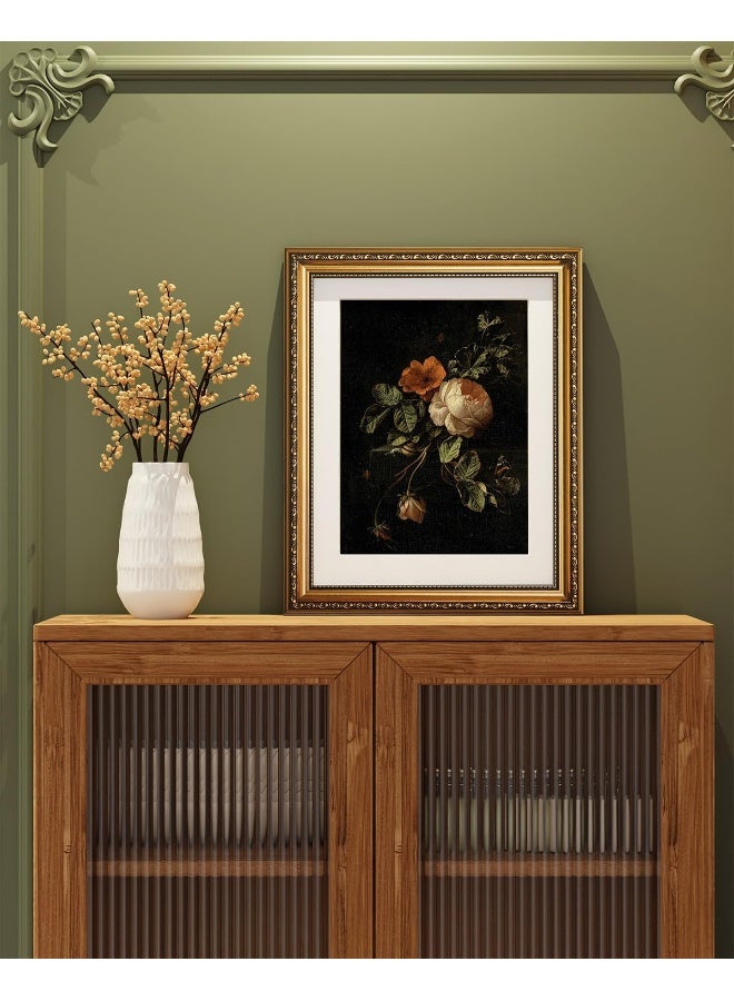 Home Trove Arpeotcy Vintage Gold Framed Wall Art, 13X16 Inch Floral Rose Retro Picture Paintings, Antique Canvas Artwork, Victorian Picture Photo Frame Wall Decor For Gallery Bathroom Bedroom  - Image 3