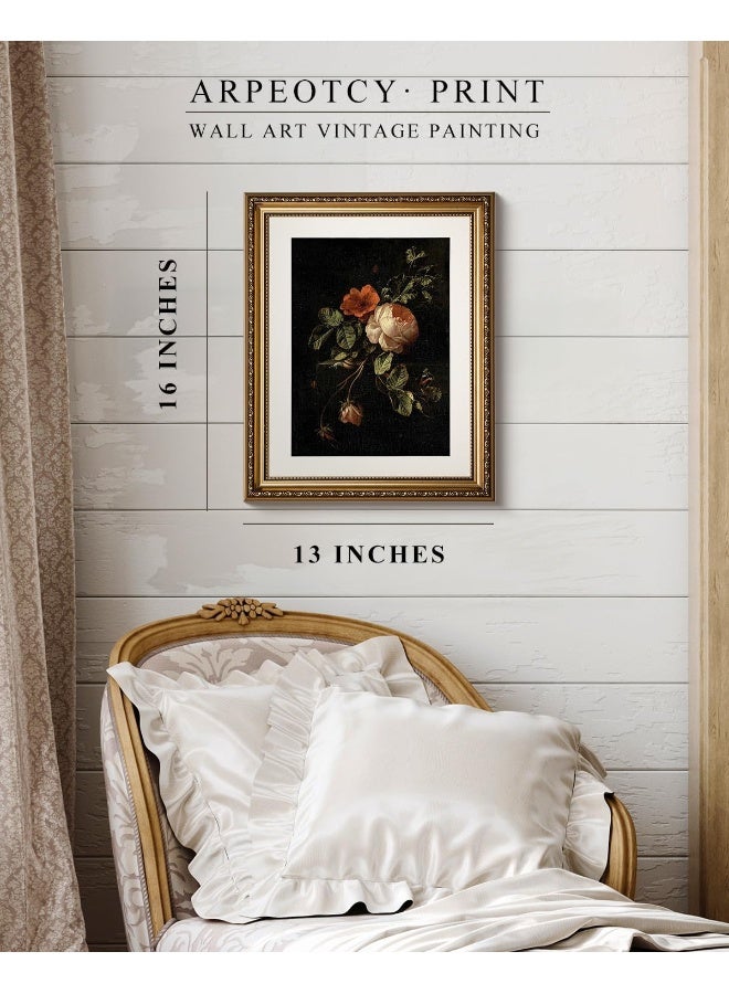 Home Trove Arpeotcy Vintage Gold Framed Wall Art, 13X16 Inch Floral Rose Retro Picture Paintings, Antique Canvas Artwork, Victorian Picture Photo Frame Wall Decor For Gallery Bathroom Bedroom  - Image 2
