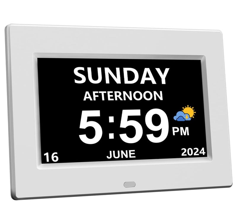 AINFTIME DST Digital Clock with Date and Day of Week for Elderly12 Alarms Medication Reminder Dementia Alzheimers Clock Calendar with Extra Large Display 7 inch White