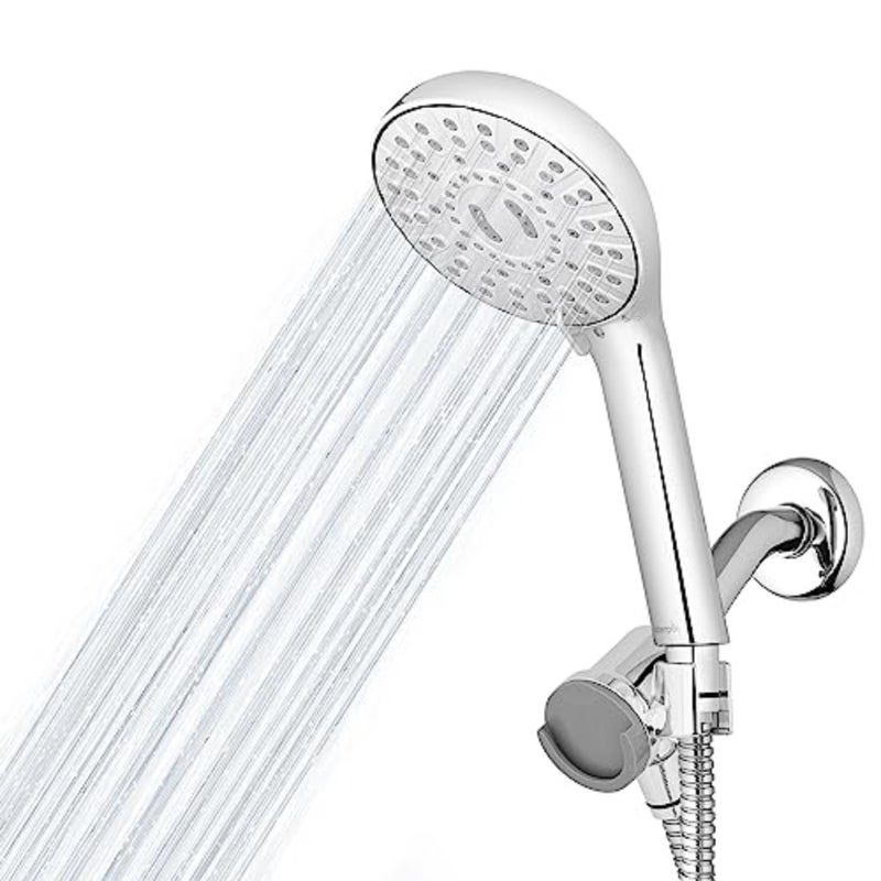 رأس دش الحمام مع قاعدة مغناطيسية مزدوجة، ارتفاع قابل للتعديل، تصميم محمول، خرطوم من الفولاذ المقاوم للصدأ، لمسة نهائية من الكروم، وظيفة تدليك PowerPulse، خرطوم معدني بطول 5 أقدام - Image 1