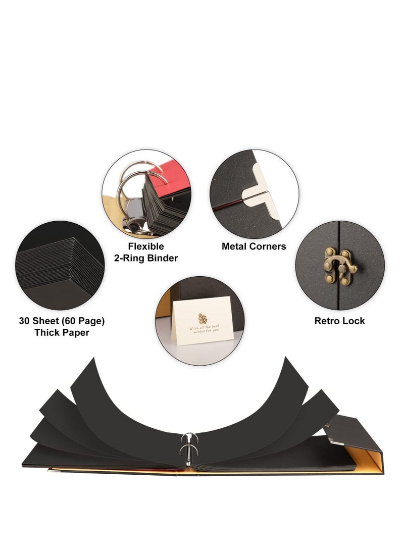 KASTWAVE ألبوم صور كراس العمل مع صندوق هدية، غلاف صور DIY جيب شريط حريري غلاف صلب، كتاب ذكريات DIY مخصص لكتاب الضيوف/ الزفاف/ الطفل/ الذكرى السنوية/ السفر (بيج) - Image 4