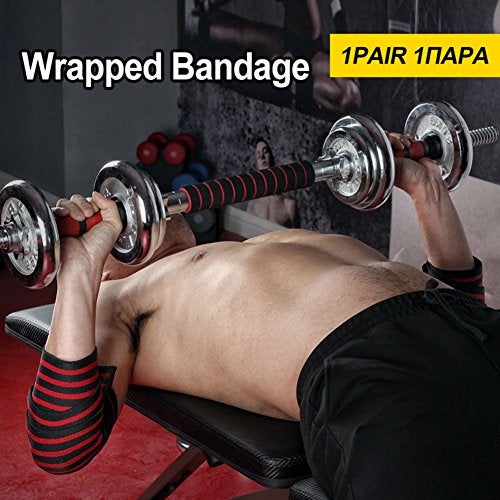 HYFAN Professional Elbow Wrist Wraps 40" Elastic Elbow Support for Weightlifting Workout Bodybuilding Gym Fitness (Red) - Image 4