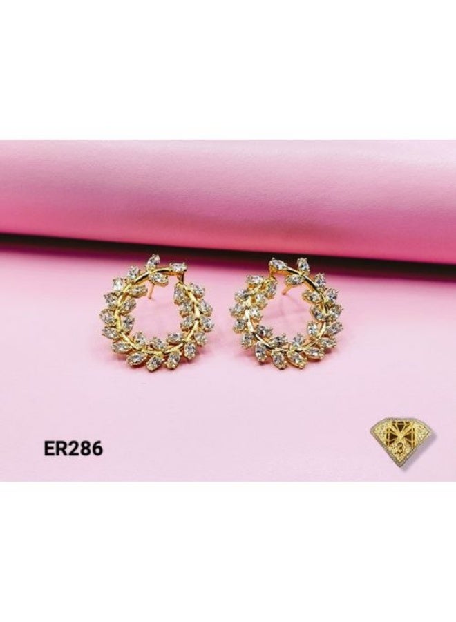 3Diamonds Gold Plated Hoop Earrings with Cubic Zirconia Leaf Design - Image 2