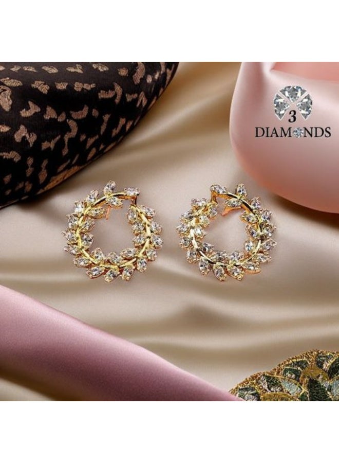 3Diamonds Gold Plated Hoop Earrings with Cubic Zirconia Leaf Design - Image 5