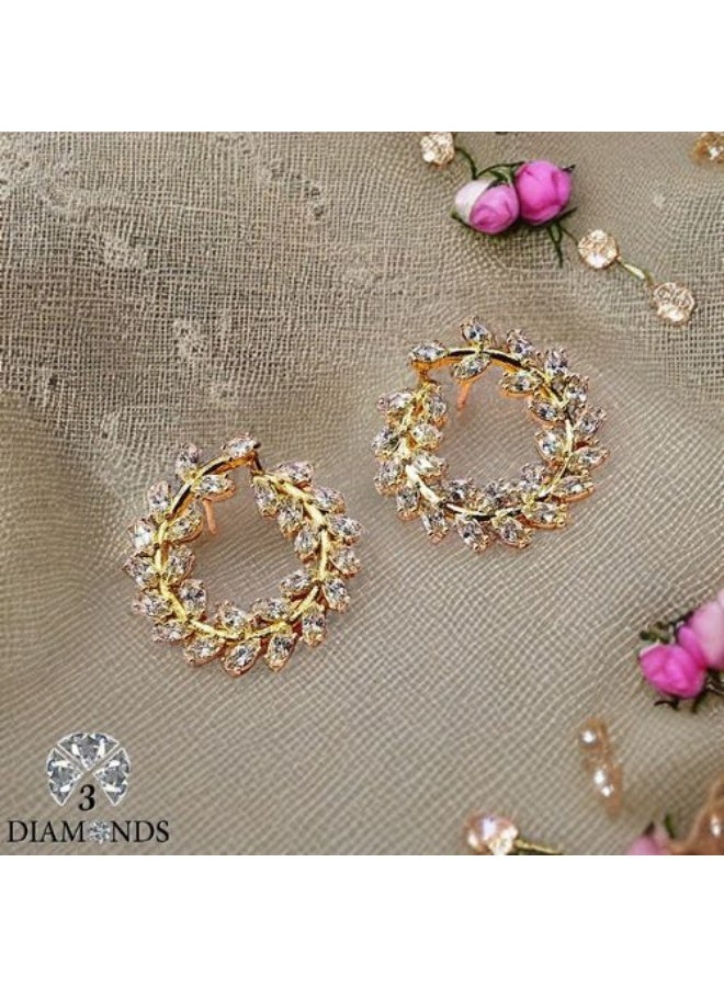 3Diamonds Gold Plated Hoop Earrings with Cubic Zirconia Leaf Design - Image 3
